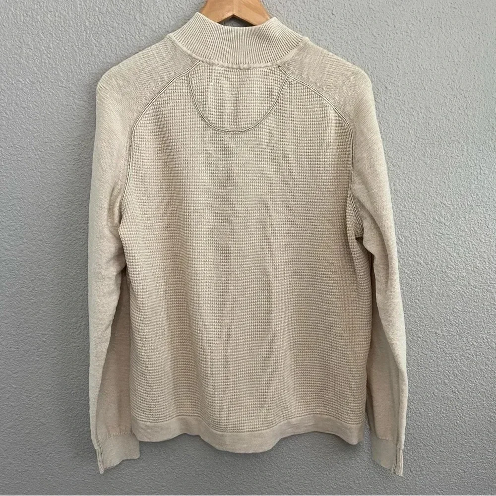 Tommy Bahama‎ Men's Cotton Sweater Beige Waffle Pullover 1/4 zip size Large